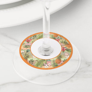 Fun Tropical Pineapple Fruit Floral Leaves Pattern Wine Glass Tag