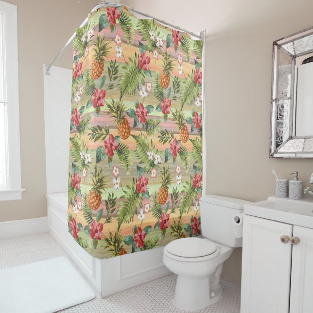 Fun Tropical Pineapple Fruit Floral Stripe Pattern (In Situ)