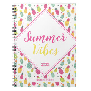 Fun Tropical Pineapple Pattern Summer Vibes Quote Notebook