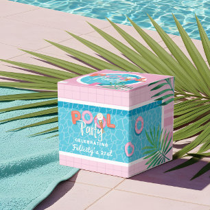 Fun Tropical Pink & Blue Summertime Pool Party Favor Box