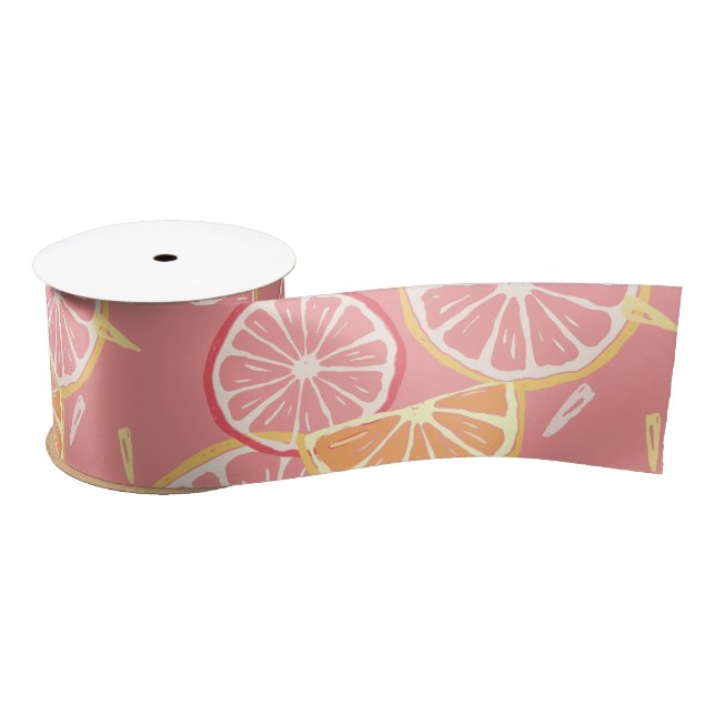 Fun Tropical Pink grapefruit and lemon pattern Satin Ribbon (Spool)