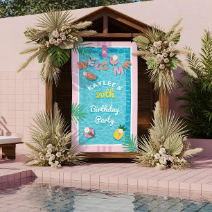 Fun Tropical Pink Pool Birthday Party Welcome Bann Banner