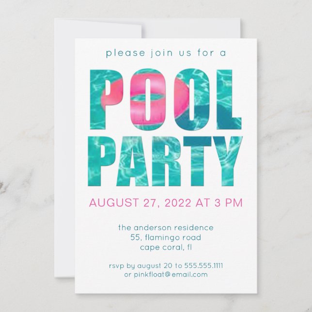 Fun Tropical Pool Party  Invitation (Front)