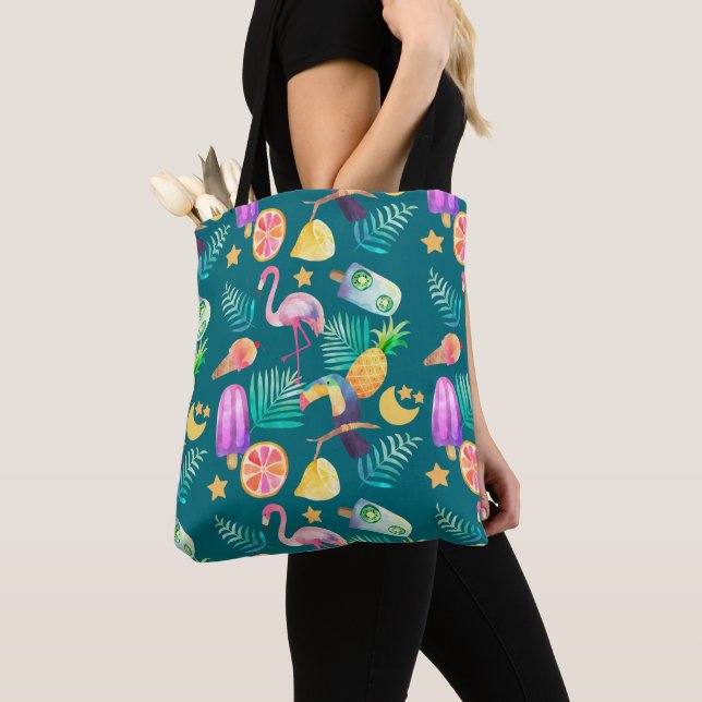 Fun Tropical Summer Pattern Tote Bag (Close Up)