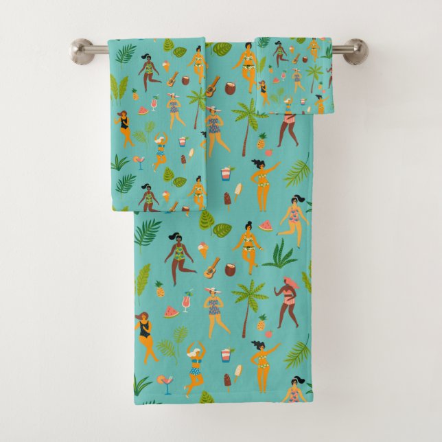 Fun Tropical Swimsuit Girls Bath Towel Set (Insitu)