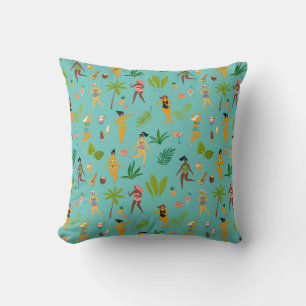 Fun Tropical Swimsuit Girls Throw Pillow