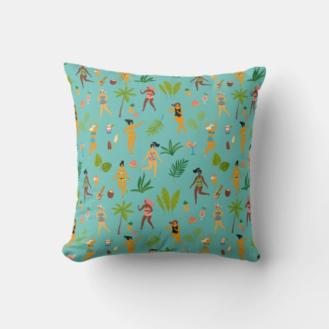 Fun Tropical Swimsuit Girls Throw Pillow (Front)