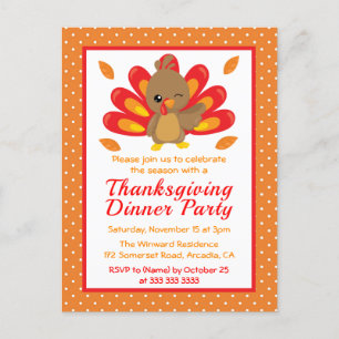 Fun Turkey Thanksgiving Dinner Party Invitation Postcard