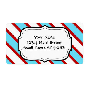 Fun Turquoise Blue Red and White Diagonal Stripes