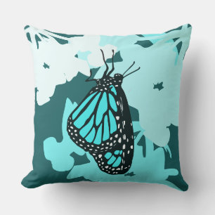 Fun Turquoise Butterfly On Blossom Throw Pillow