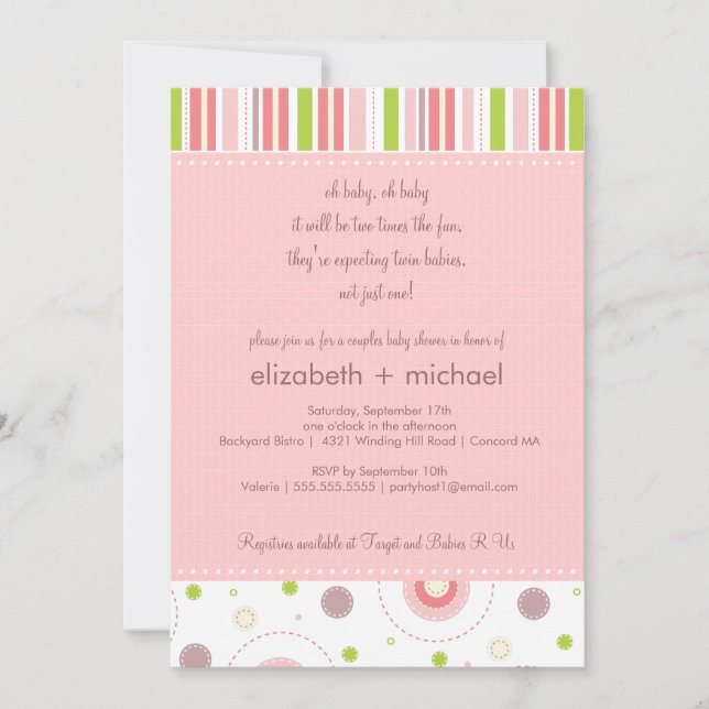 Fun Twin Girl Couples Baby Shower Invitation (Front)