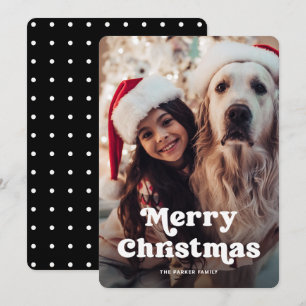 Fun Typography   Black and White Dots with Photo Holiday Card