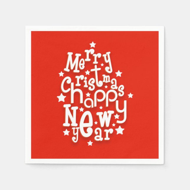 Fun Typography Merry Christmas Happy New Year Napkin (Front)