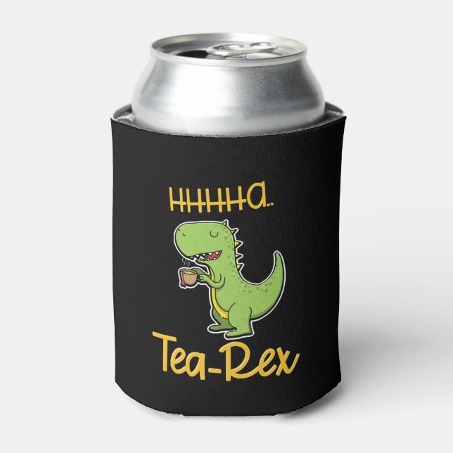 Fun Tyrannosaurus Rex Sipping Tea Party Can Cooler (Can Front)
