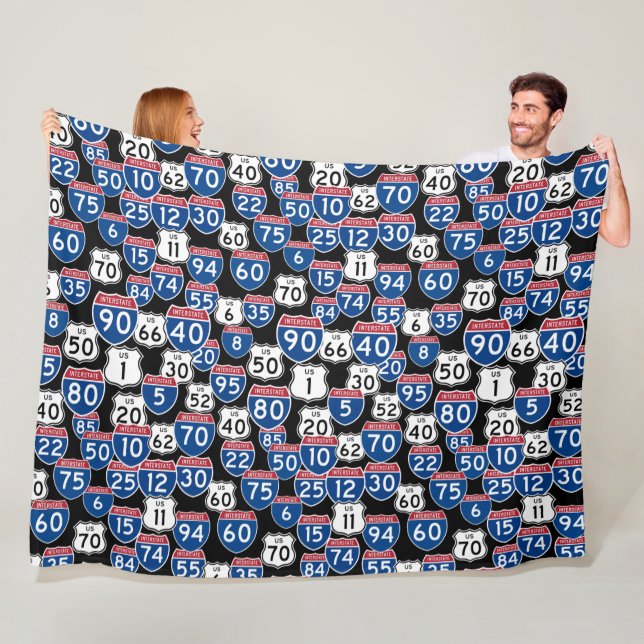 Fun U.S. Highway Signs Random Pattern Fleece Blanket (In Situ)