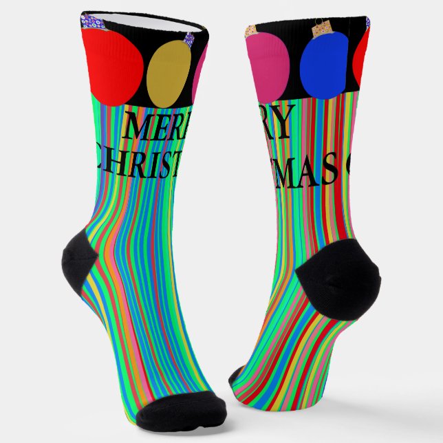Fun Ugly Chrristmas Geometric Stripes Ornaments Socks (Angled)