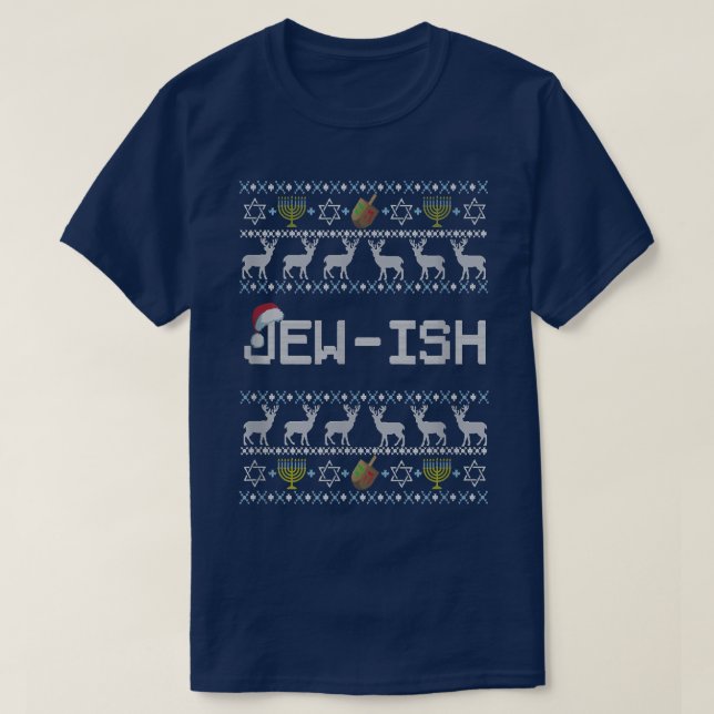 Fun Ugly Hanukkah Sweater jewish santa hat Merry C (Design Front)