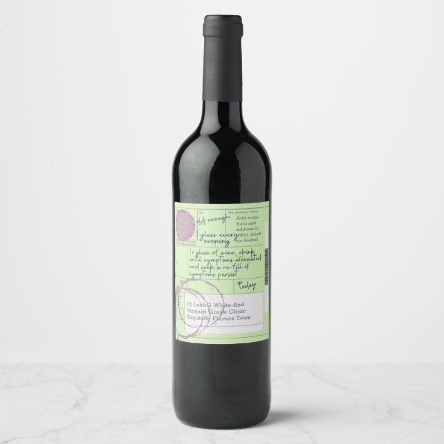 Fun UK Prescription For WINE Personalized Gift Wine Label (Front)
