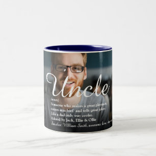 Fun Uncle, Funcle Definition Modern Script Photo Two-Tone Coffee Mug