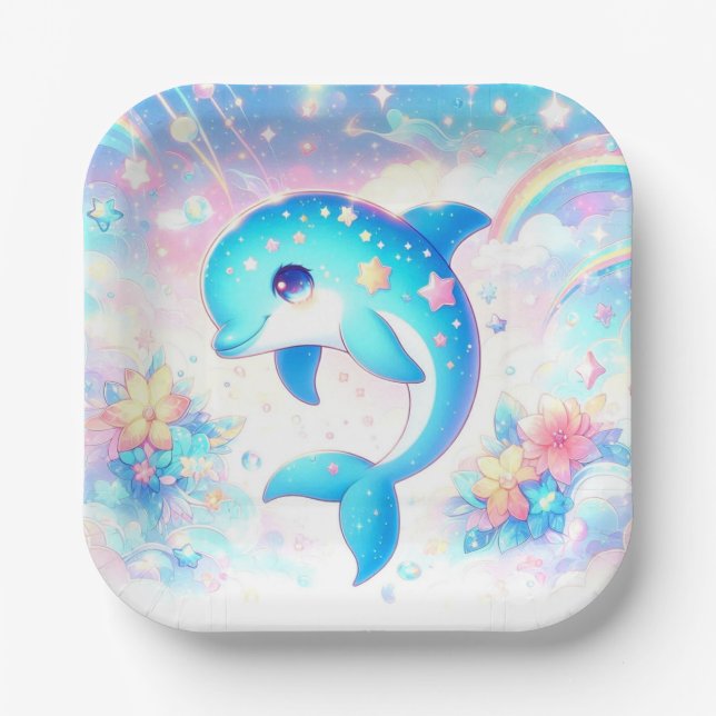 Fun Under the Sea Dolphin Baby Shower Paper Plate (Front)