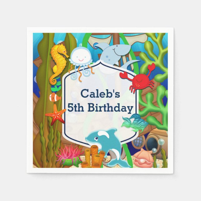 Fun under the sea kids birthday party napkins (Front)