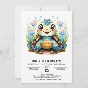 Fun Underwater Boho Turtle Boy Birthday Invitation