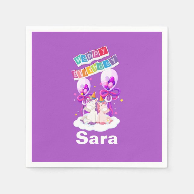 Fun Unicorn Balloon Birthday Napkin (Front)