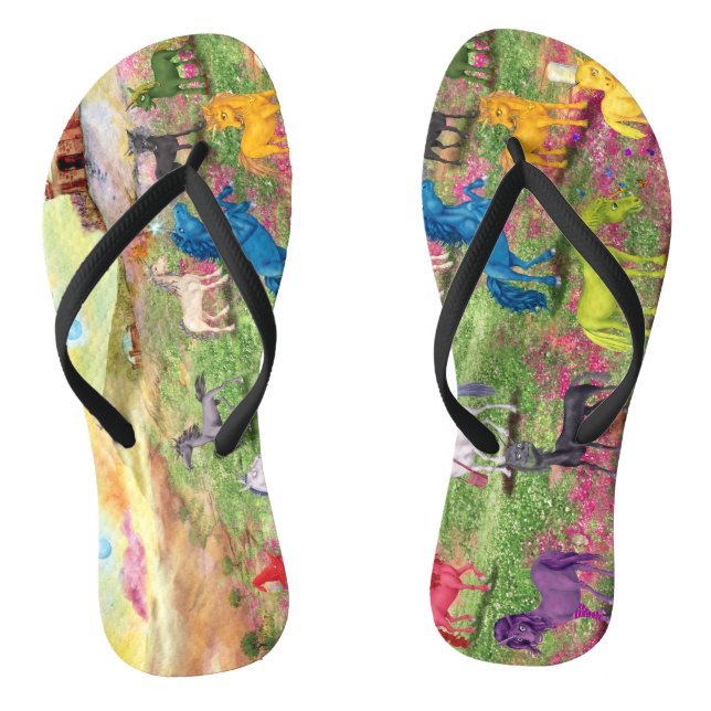 Fun Unicorn Flip Flops Custom Adult, Slim Straps (Footbed)