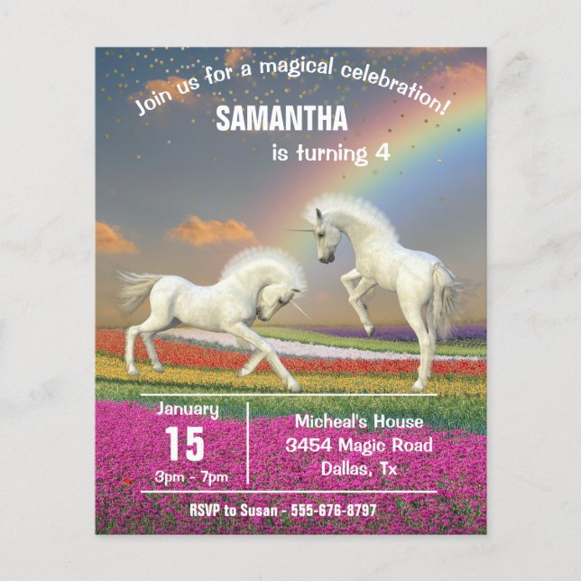 Fun Unicorn Foals Rainbow Fantasy Budget Flyer (Front)