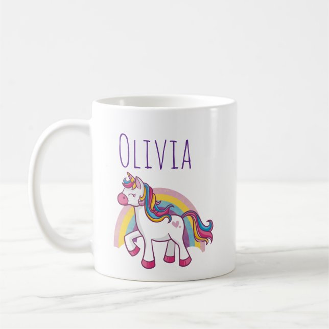 Fun Unicorn with Name Kids Coffee Mug (Left)