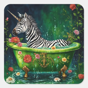 Fun Unicorn Zebra in a Bathtub Square Sticker