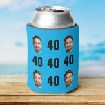 Fun Unique 40th Birthday Photo Cool Retro Can Cooler<br><div class="desc">Fun 40th birthday photo can cooler in a retro bold light blue design. The year is customizable to suit any birthday year! To get the cutout effect please use a png file with the background already cut out. If not, the photo will appear as a circle surrounded by its own...</div>