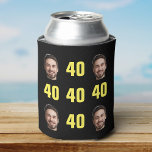 Fun Unique 40th Birthday Photo Cool Retro Can Cooler<br><div class="desc">Fun 40th birthday photo can cooler in retro bold yellow design. Year is customizable to suit any birthday year! To get the cutout effect please use a png file with background already cut out. If not, photo will appear as a circle surrounded by it's own background, just like the preview...</div>