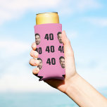 Fun Unique 40th Birthday Photo Cool Retro Seltzer Can Cooler<br><div class="desc">Fun 40th birthday photo seltzer can cooler in a retro bold pink design. The year is customizable to suit any birthday year! To get the cutout effect please use a png file with the background already cut out. If not, the photo will appear as a circle surrounded by its own...</div>