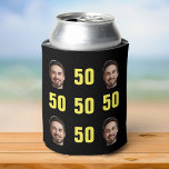 Fun Unique 50th Birthday Photo Cool Retro Can Cooler<br><div class="desc">A fun 50th birthday photo can cooler in a retro bold yellow design. The year is customizable to suit any birthday year! To get the cutout effect please use a png file with the background already cut out. If not, the photo will appear as a circle surrounded by its own...</div>