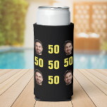 Fun Unique 50th Birthday Photo Cool Retro Seltzer Can Cooler<br><div class="desc">A fun 50th birthday photo seltzer can cooler in a retro bold yellow design. The year is customizable to suit any birthday year! To get the cutout effect please use a png file with the background already cut out. If not, the photo will appear as a circle surrounded by its...</div>