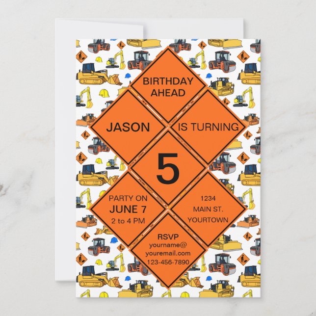 Fun Unique Construction Zone Road Signs Birthday Invitation (Front)