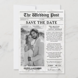 Fun Unique Newspaper Save the Date Photo Wedding Invitation