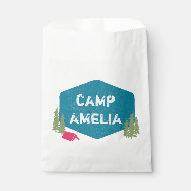 Fun Unique Personalized Camp Birthday Party Pink Favour Bag (Front)
