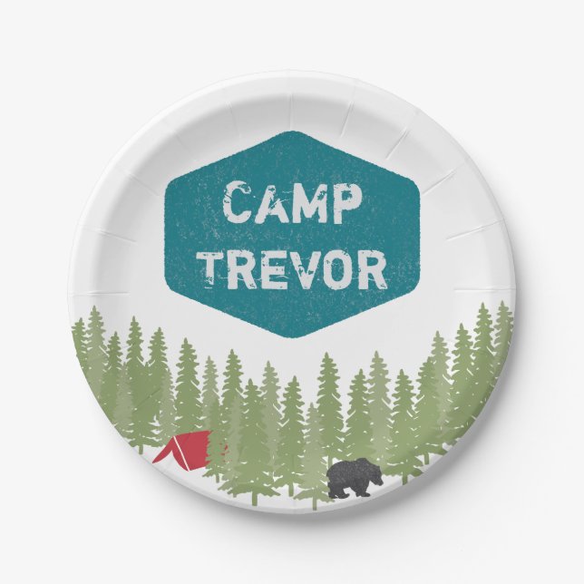 Fun Unique Personalized Camp Name Birthday Party Paper Plate (Front)