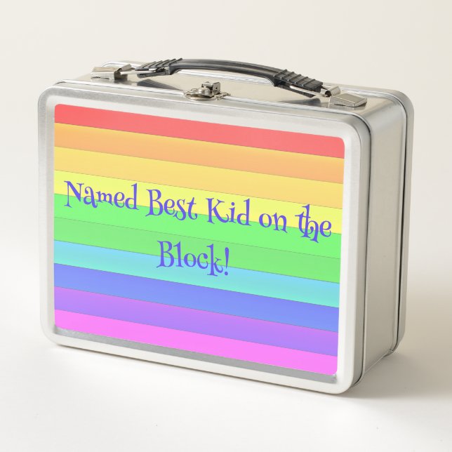 Fun, Unique Personalized Colourful Rainbow Stripes Metal Lunch Box (Front)
