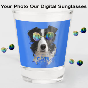 Fun Unique Pets Dog and Cat Sunglasses Photo Blue Shot Glass