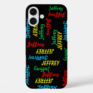 Fun Unique Repeating Names on Black, Personalized iPhone 16 Plus Case