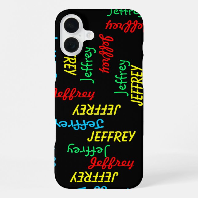 Fun Unique Repeating Names on Black, Personalized iPhone Case (Back)