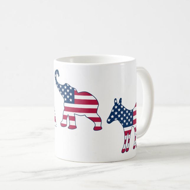 Fun USA Democratic & Republican Political Symbols Coffee Mug (Front Right)