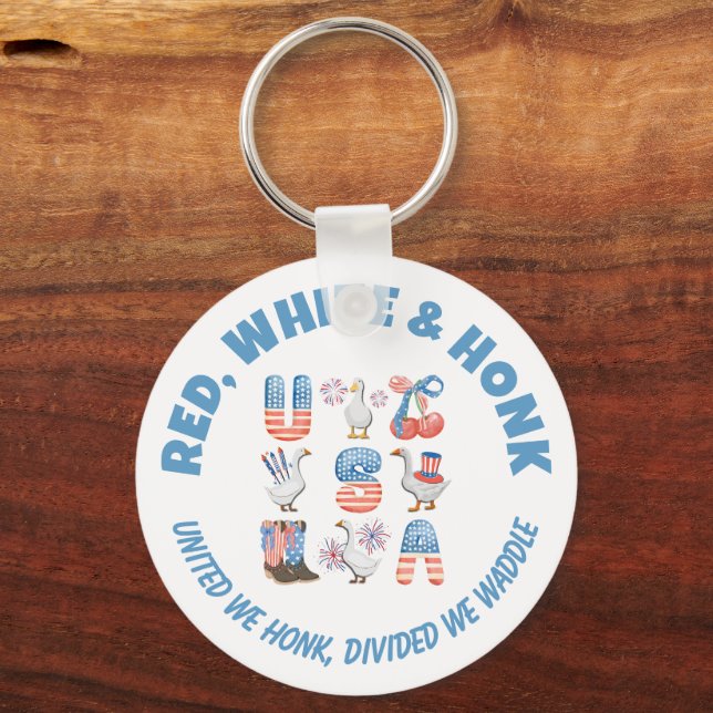 Fun USA Goose RED WHITE AND HONK 4th of July Keychain (Front)