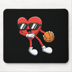 Fun Valentines Day Heart Playing Basketball Boys K Mouse Pad