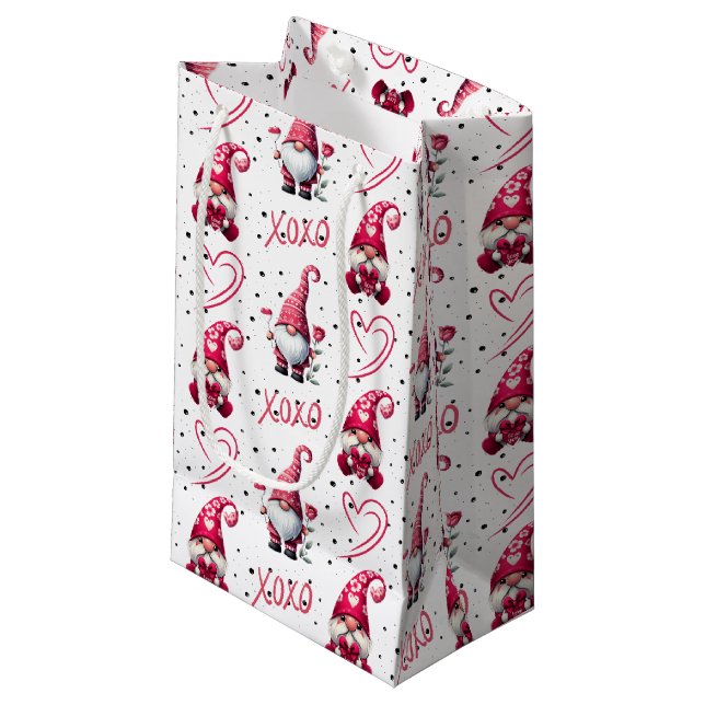 Fun Valentine's Gnomes Small Gift Bag (Front Angled)