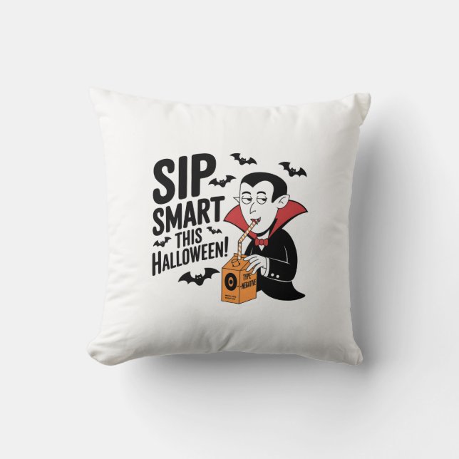 Fun Vampire-Themed Halloween Design Throw Pillow (Front)