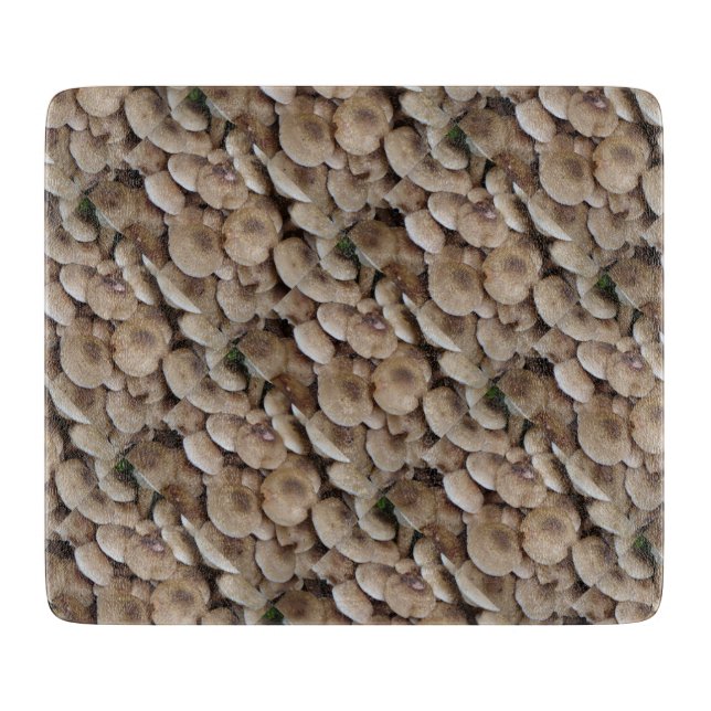 fun vegatable picture of fresh button mushrooms cutting board (Front)